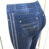 Stretch Denim Leggings with Rhinestones